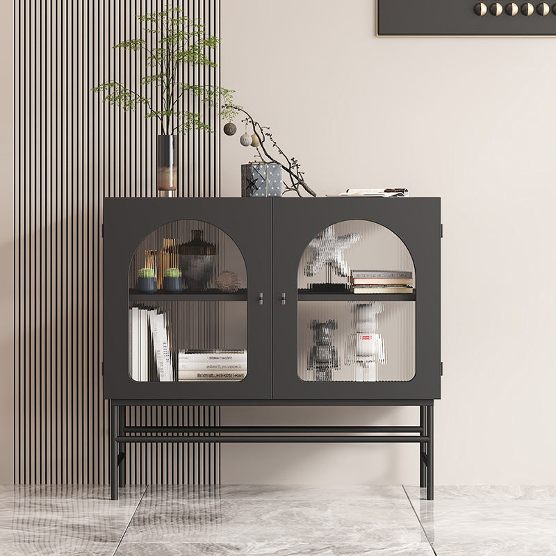 Contemporary Curio Cabinet Metal Glass Doors Display Cabinet for Dining Room