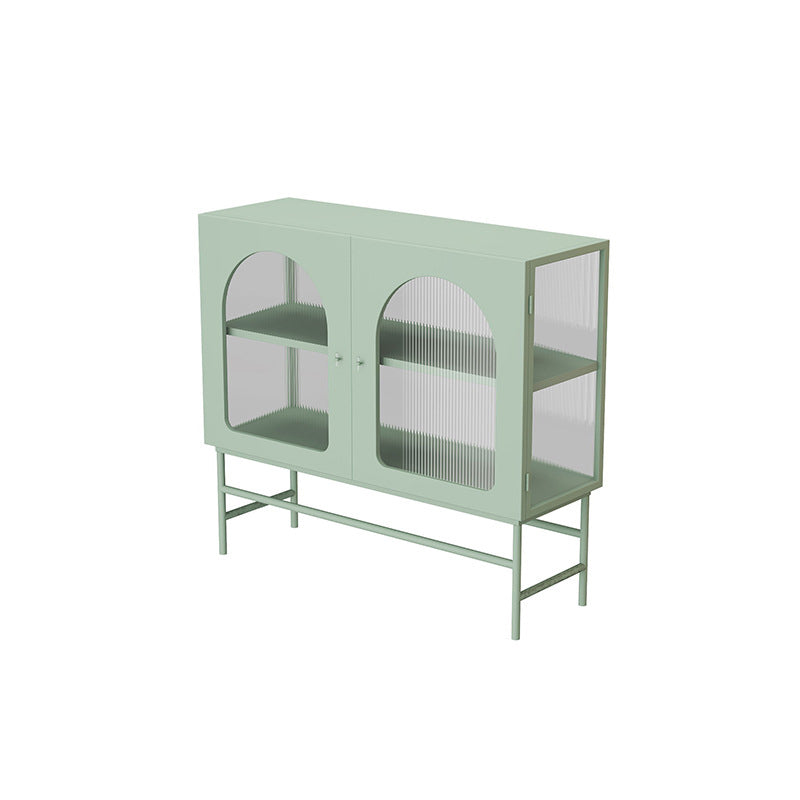 Contemporary Curio Cabinet Metal Glass Doors Display Cabinet for Dining Room
