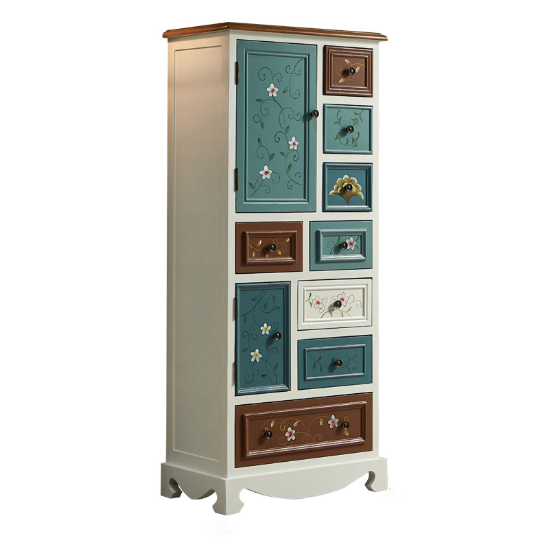 Nautical Vertical Chest Bedroom Solid Wood Storage Chest with Drawers