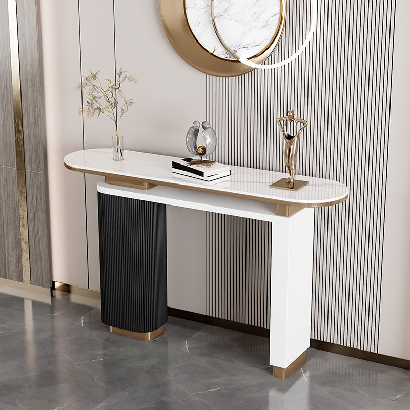 Stone Oval Console Table 33.46" Tall White Accent Table for Hall