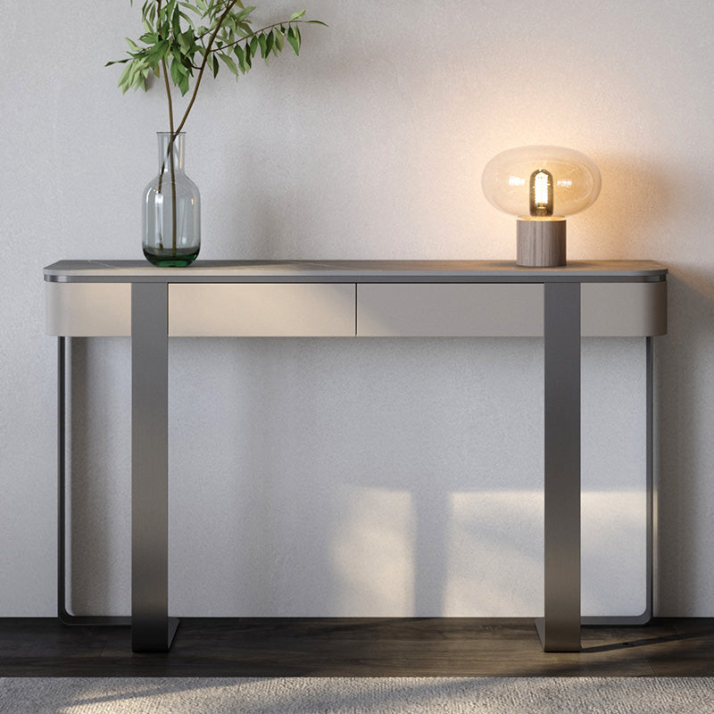 Stone Half Moon Console Table 1-shelf 33.46" Tall Accent Table