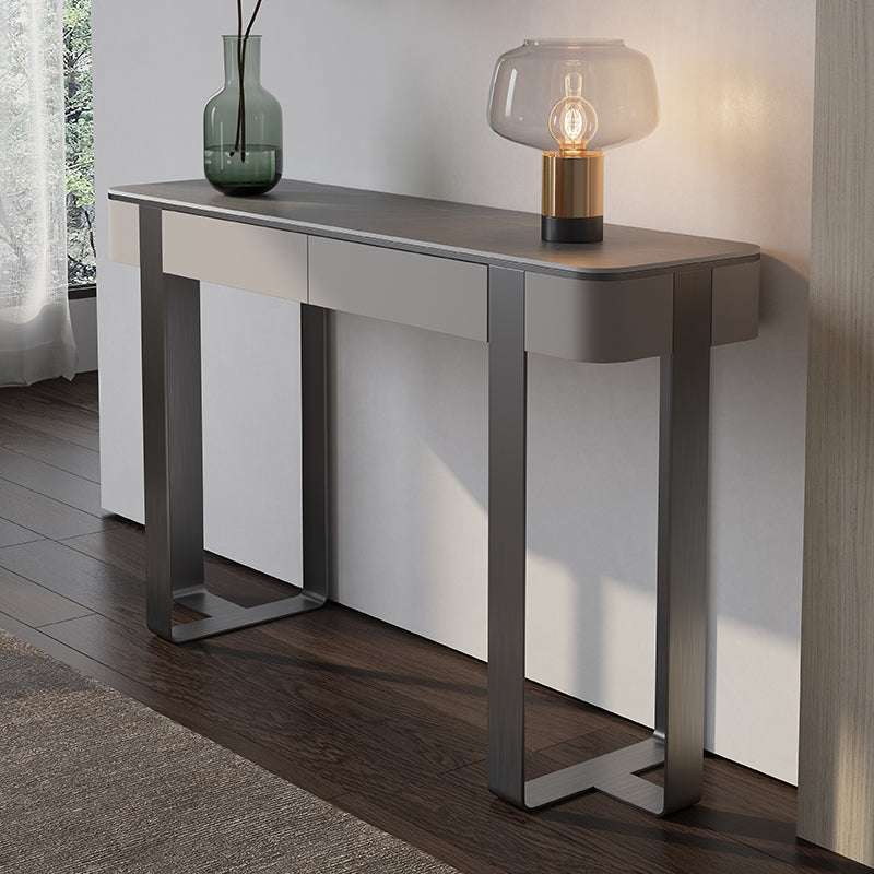 Stone Half Moon Console Table 1-shelf 33.46" Tall Accent Table