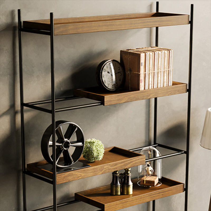 Contemporary Wooden Bookshelf Open Back Etagere Bookcase with Shelves