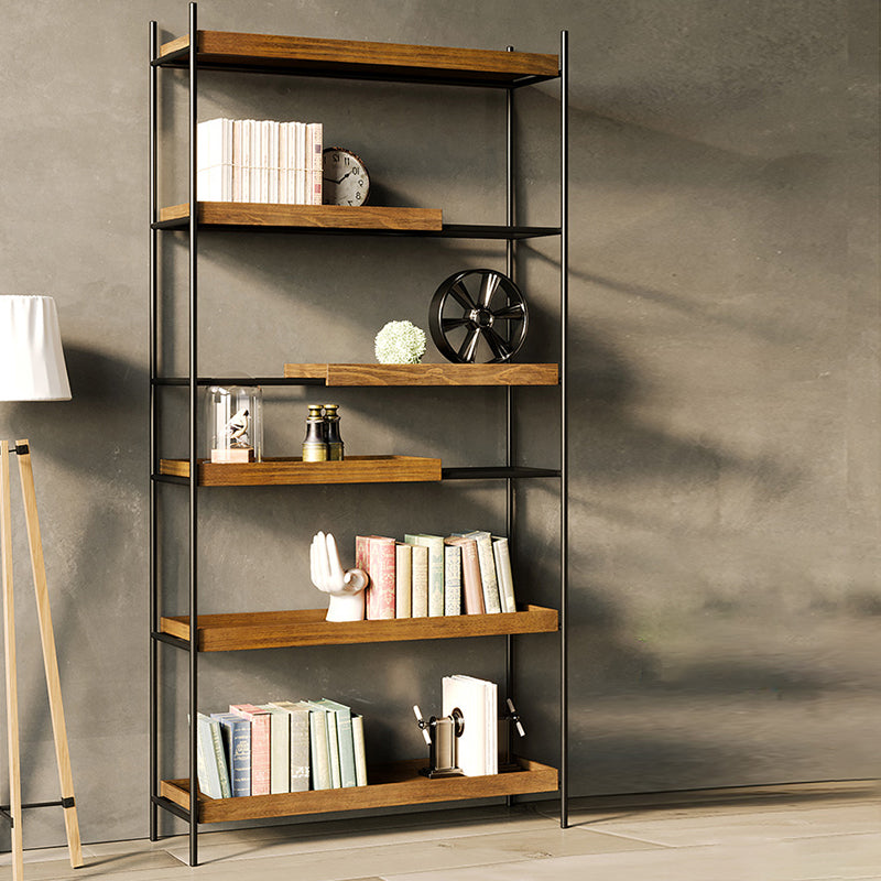 Contemporary Wooden Bookshelf Open Back Etagere Bookcase with Shelves