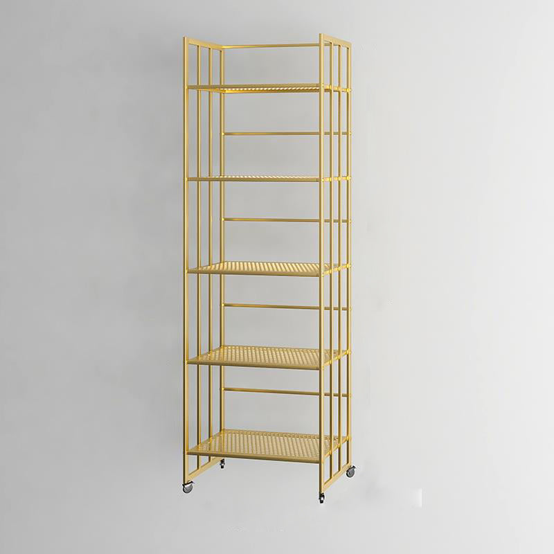 Glam Antique Finish Shelf Bookcase Metal Frame Bookshelf with Rectangular Shelves