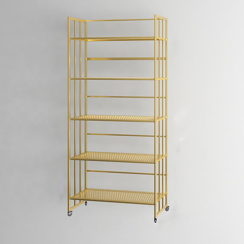 Glam Antique Finish Shelf Bookcase Metal Frame Bookshelf with Rectangular Shelves