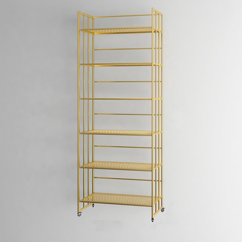 Glam Antique Finish Shelf Bookcase Metal Frame Bookshelf with Rectangular Shelves