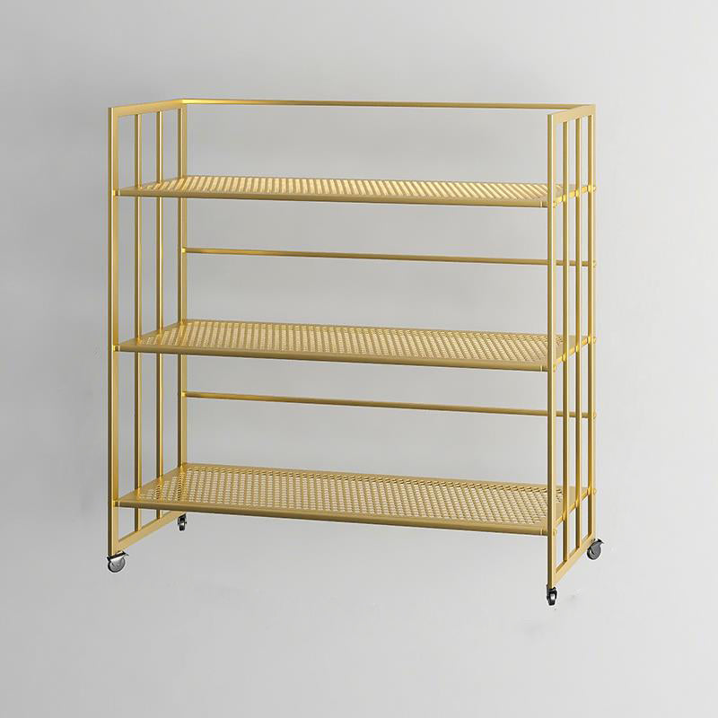 Glam Antique Finish Shelf Bookcase Metal Frame Bookshelf with Rectangular Shelves