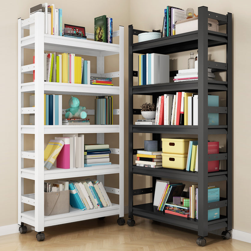 Metal Standard Bookshelf Modern Rectangle Bookcase with Casters