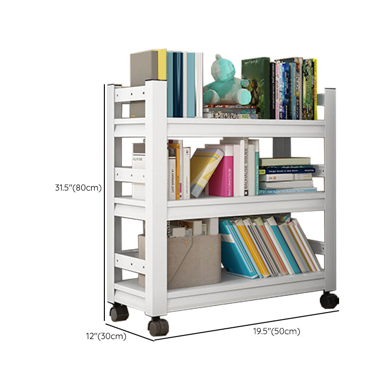 Metal Standard Bookshelf Modern Rectangle Bookcase with Casters