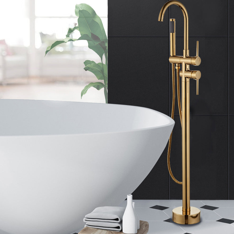 Traditional Floor Mounted Freestanding Tub Filler Double Handles Bathtub Faucet