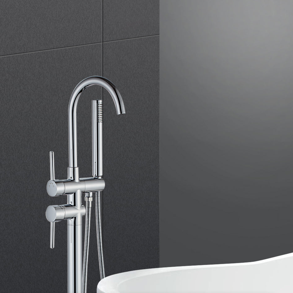 Traditional Floor Mounted Freestanding Tub Filler Double Handles Bathtub Faucet