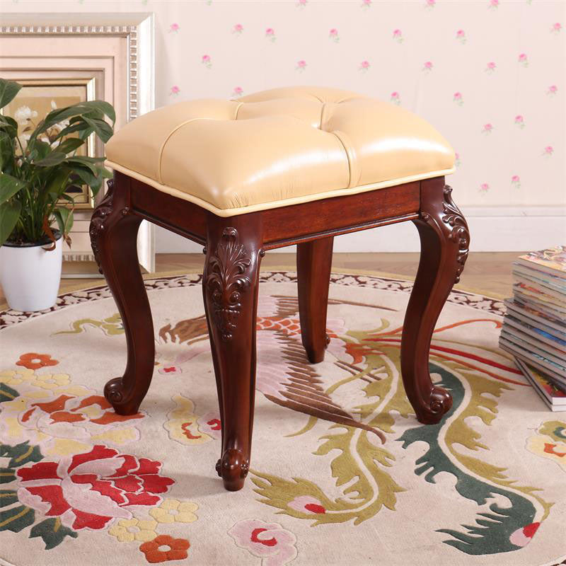 Mid-Century Modern Ottoman Faux Leather Upholstered Tufted Rectangle Ottoman