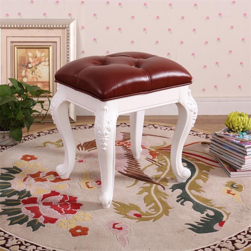 Mid-Century Modern Ottoman Faux Leather Upholstered Tufted Rectangle Ottoman