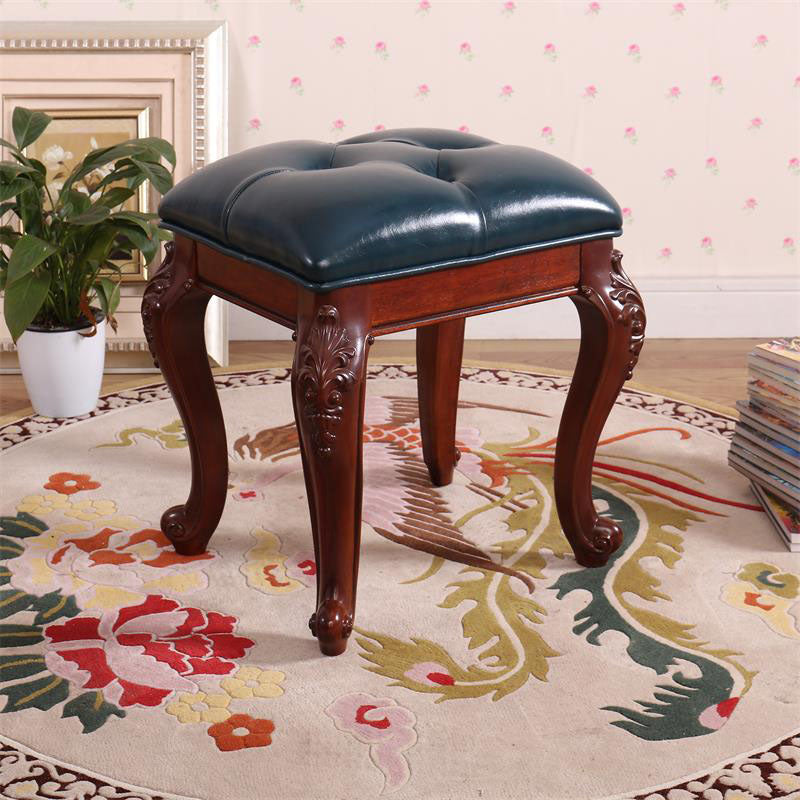 Mid-Century Modern Ottoman Faux Leather Upholstered Tufted Rectangle Ottoman