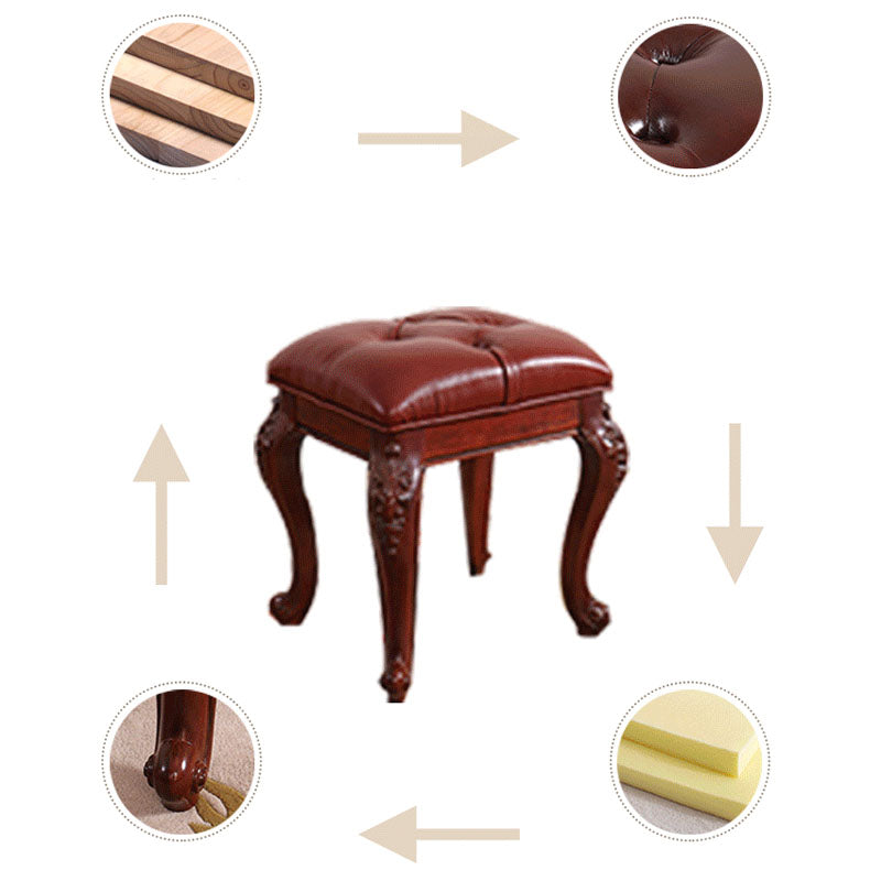 Mid-Century Modern Ottoman Faux Leather Upholstered Tufted Rectangle Ottoman