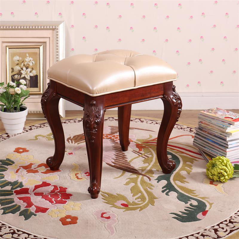 Mid-Century Modern Ottoman Faux Leather Upholstered Tufted Rectangle Ottoman