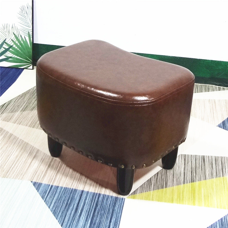 Nailhead Trim Ottoman Leather Special Shape Contrast Color Stain Resistant Ottoman