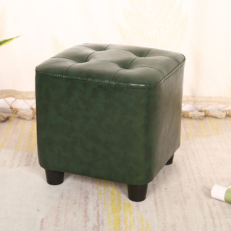 Modern Square Pouf Pure Color Tufted Upholstered Faux Leather Cube Ottoman