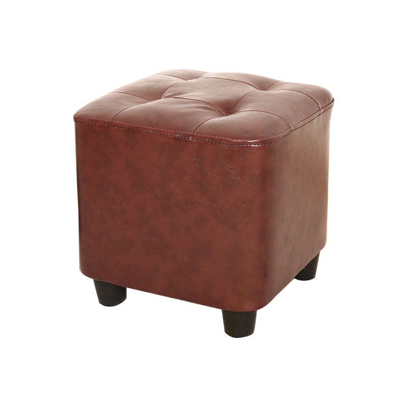 Modern Square Pouf Pure Color Tufted Upholstered Faux Leather Cube Ottoman
