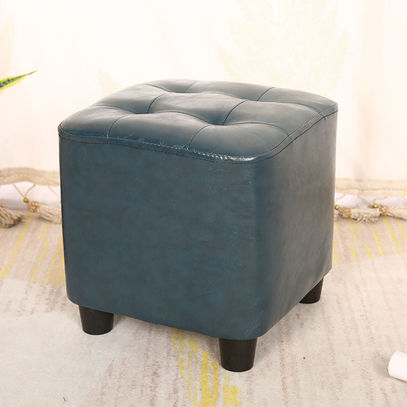 Modern Square Pouf Pure Color Tufted Upholstered Faux Leather Cube Ottoman