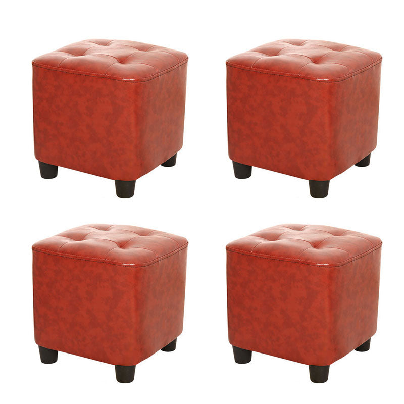 Modern Square Pouf Pure Color Tufted Upholstered Faux Leather Cube Ottoman