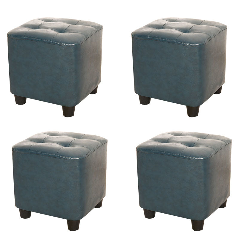 Modern Square Pouf Pure Color Tufted Upholstered Faux Leather Cube Ottoman
