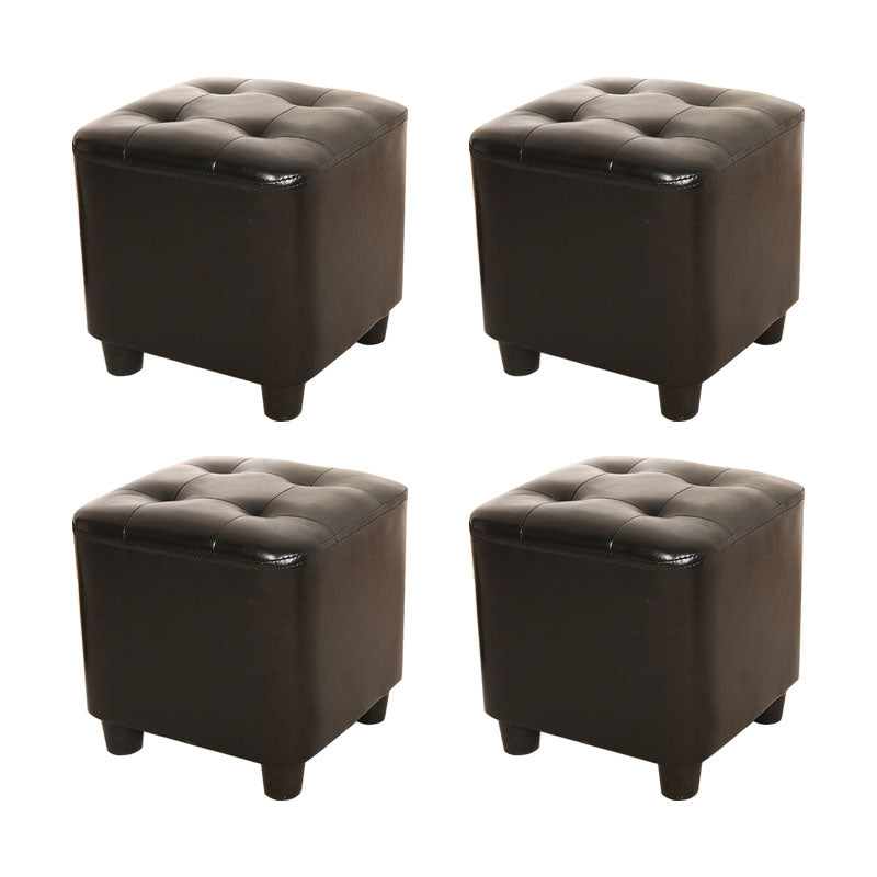 Modern Square Pouf Pure Color Tufted Upholstered Faux Leather Cube Ottoman