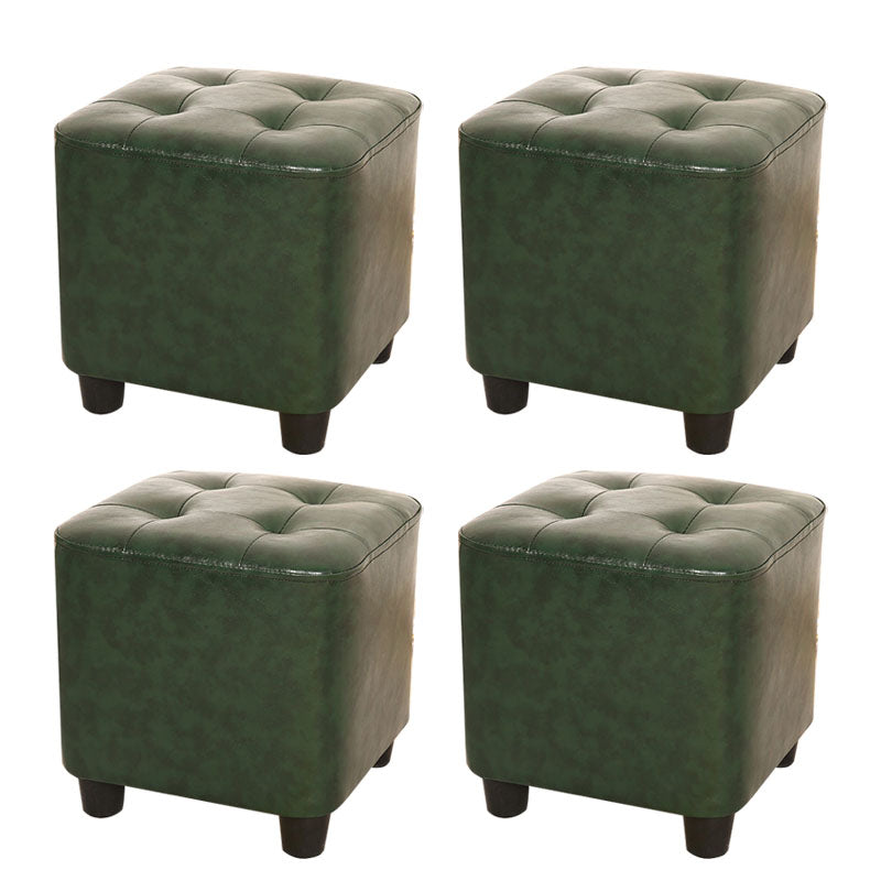 Modern Square Pouf Pure Color Tufted Upholstered Faux Leather Cube Ottoman