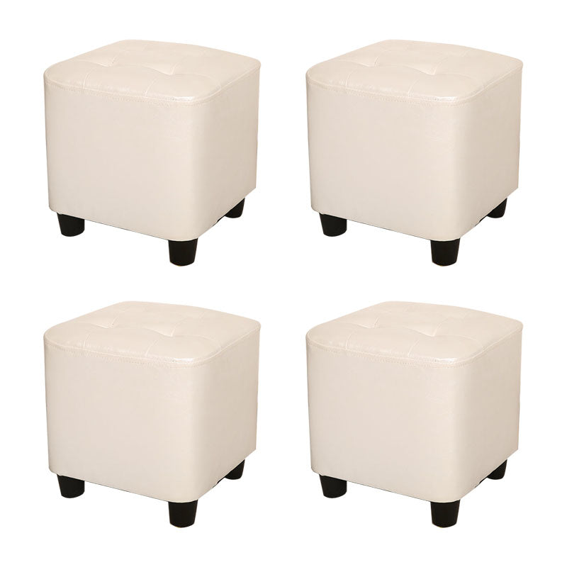 Modern Square Pouf Pure Color Tufted Upholstered Faux Leather Cube Ottoman