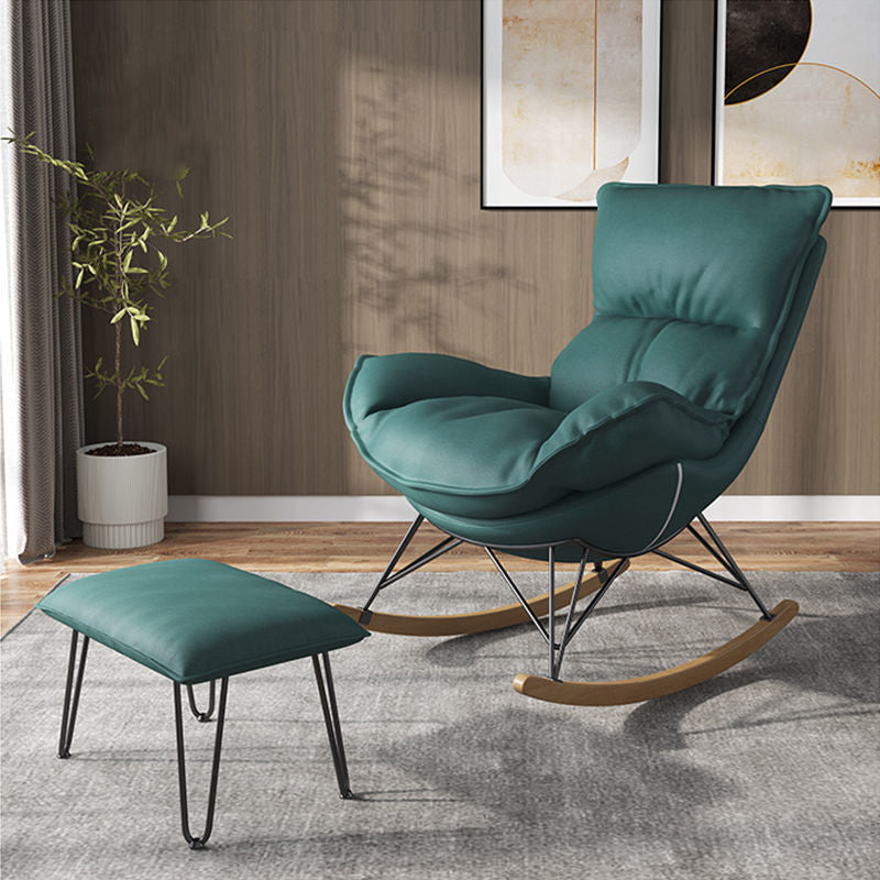 Contemporary Rocking Chair Pure Color Faux Leather Water Resistant Chair with Ottoman