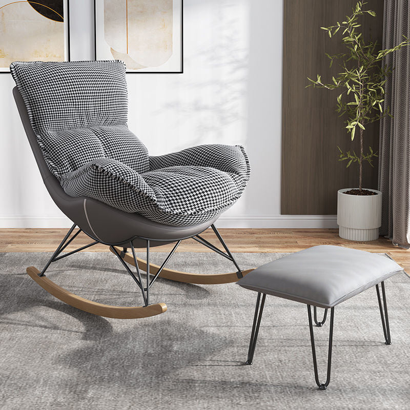 Contemporary Rocking Chair Pure Color Faux Leather Water Resistant Chair with Ottoman