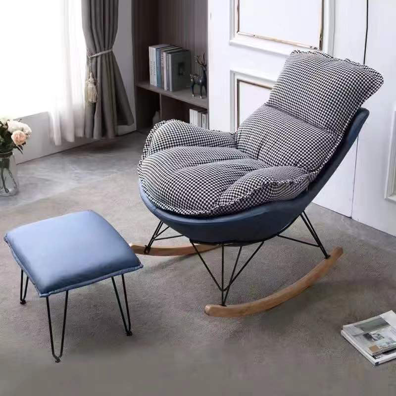 Contemporary Rocking Chair Pure Color Faux Leather Water Resistant Chair with Ottoman