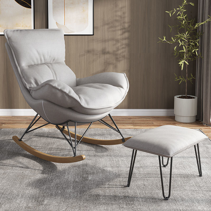 Contemporary Rocking Chair Pure Color Faux Leather Water Resistant Chair with Ottoman