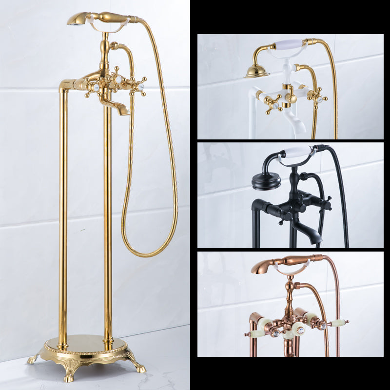 Floor Mounted Metal Clawfoot Tub Faucet Double Handles Freestanding Bathtub Faucet