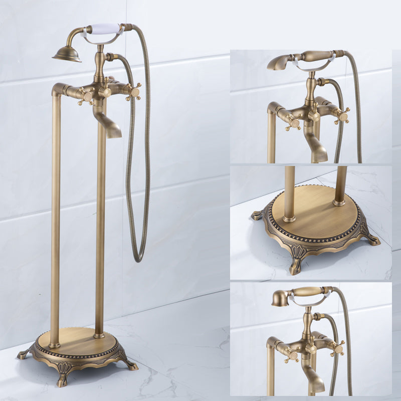 Floor Mounted Metal Clawfoot Tub Faucet Double Handles Freestanding Bathtub Faucet