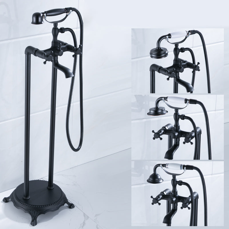 Floor Mounted Metal Clawfoot Tub Faucet Double Handles Freestanding Bathtub Faucet