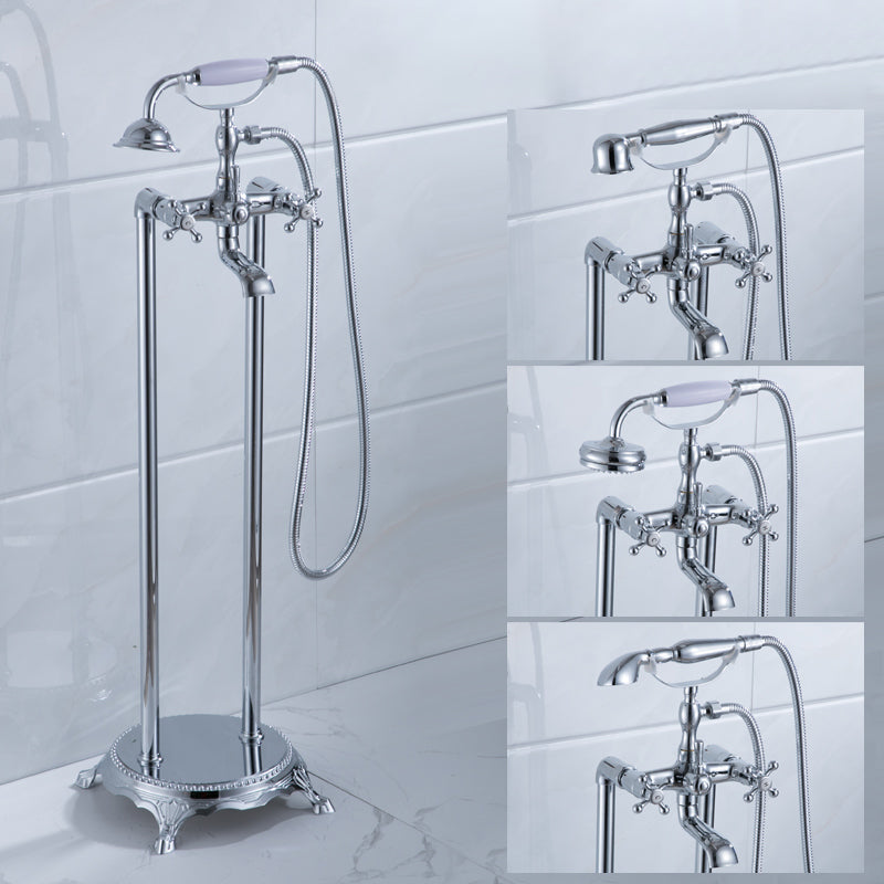Floor Mounted Metal Clawfoot Tub Faucet Double Handles Freestanding Bathtub Faucet