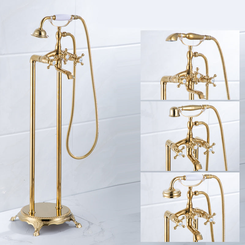 Floor Mounted Metal Clawfoot Tub Faucet Double Handles Freestanding Bathtub Faucet