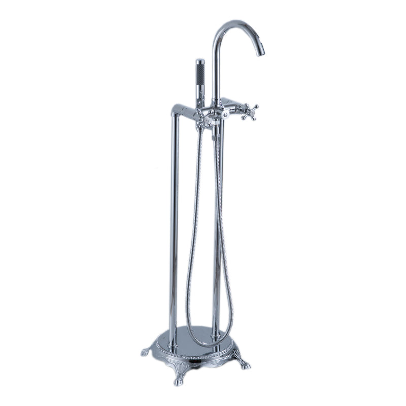 Floor Mounted Metal Clawfoot Tub Faucet Double Handles Freestanding Bathtub Faucet