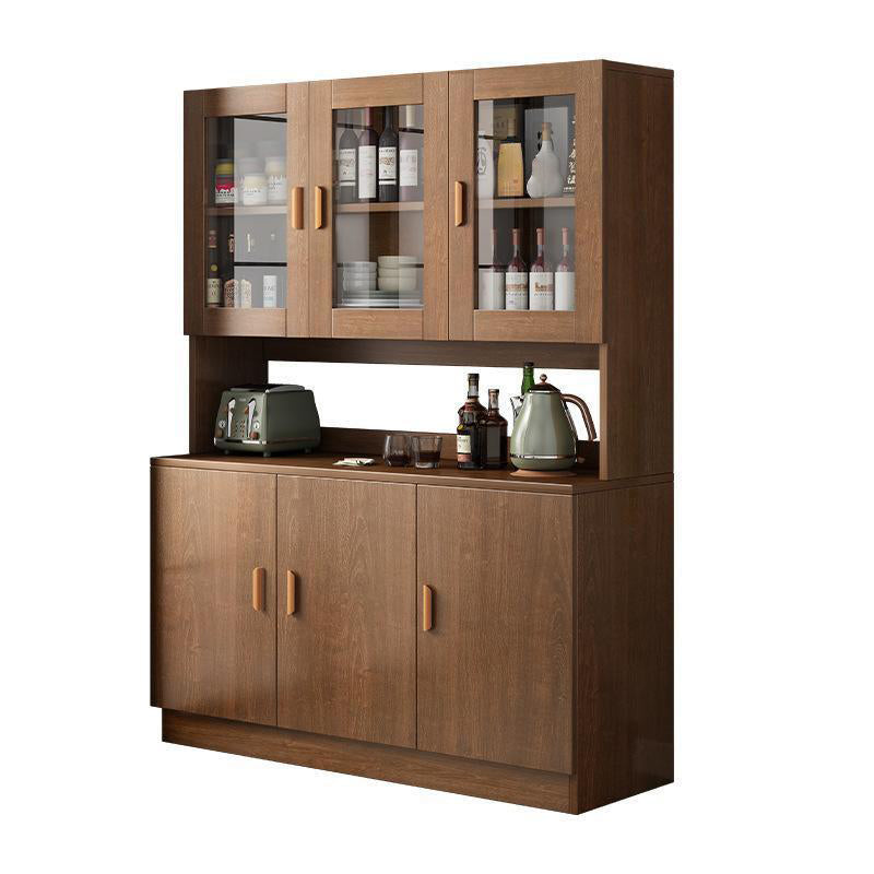 Modern Wood Dining Hutch Glass Doors Display Cabinet with Doors for Dining Room