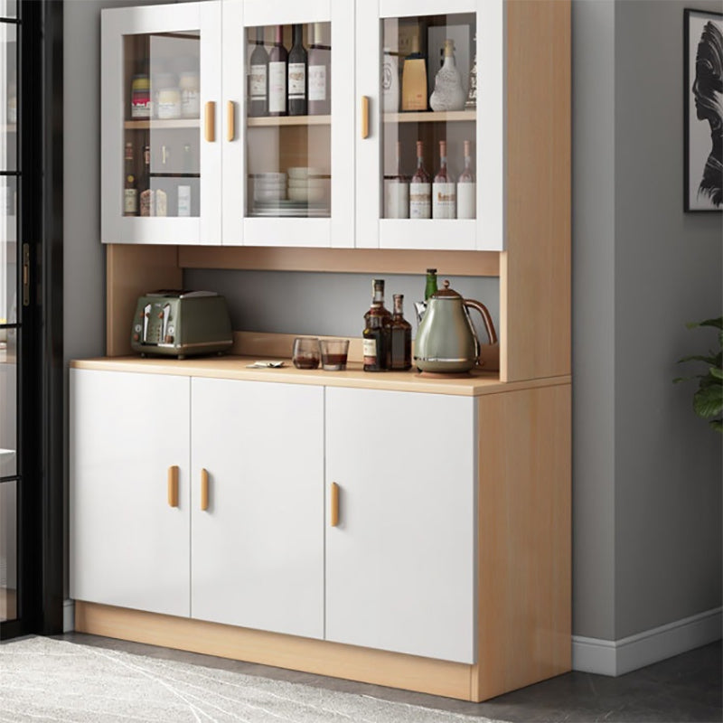 Modern Wood Dining Hutch Glass Doors Display Cabinet with Doors for Dining Room
