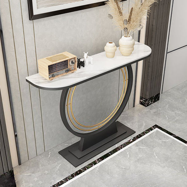 31.5" Tall Hall Console Table Stone Rectangle Accent Table with Abstract Base