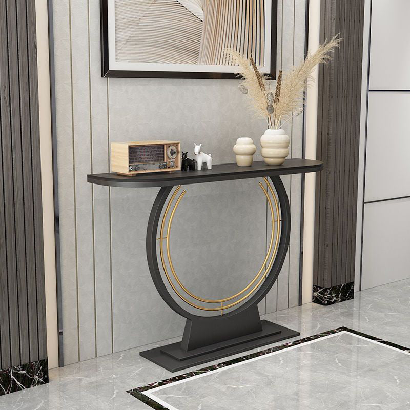 31.5" Tall Hall Console Table Stone Rectangle Accent Table with Abstract Base