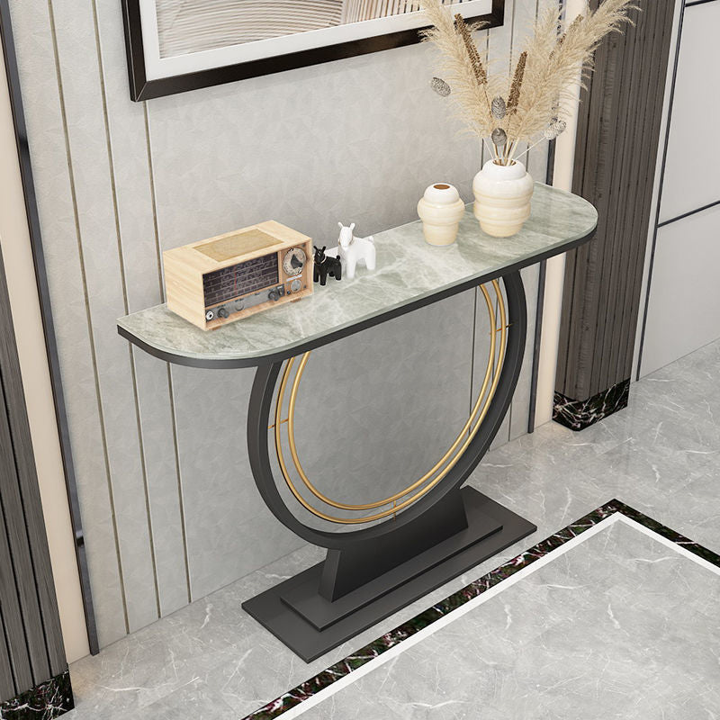 31.5" Tall Hall Console Table Stone Rectangle Accent Table with Abstract Base