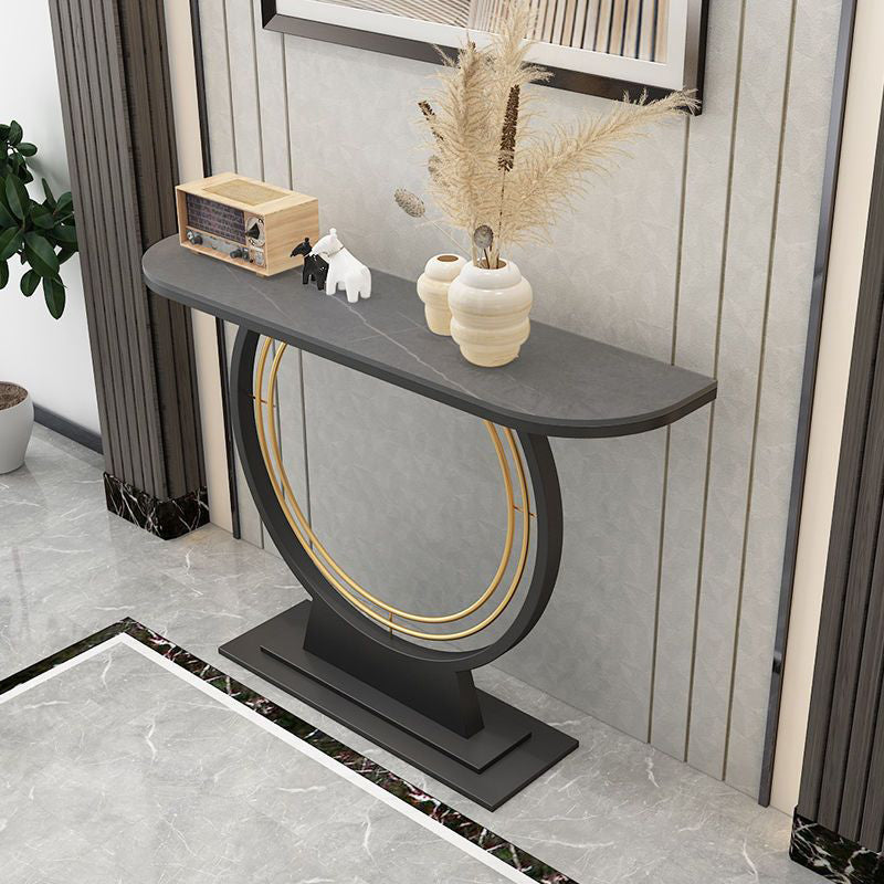 31.5" Tall Hall Console Table Stone Rectangle Accent Table with Abstract Base