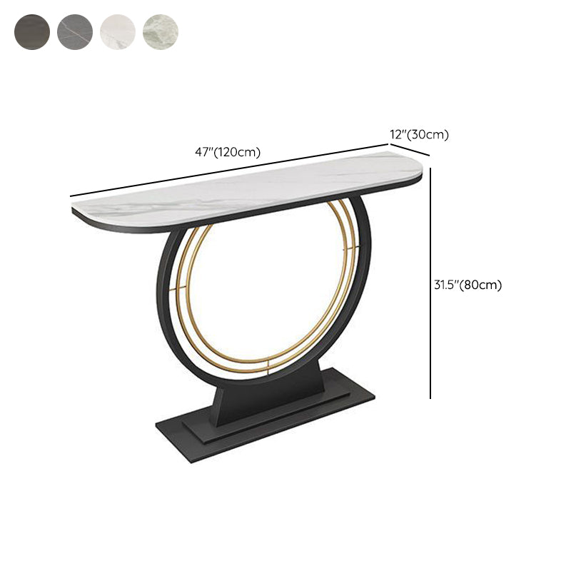 31.5" Tall Hall Console Table Stone Rectangle Accent Table with Abstract Base