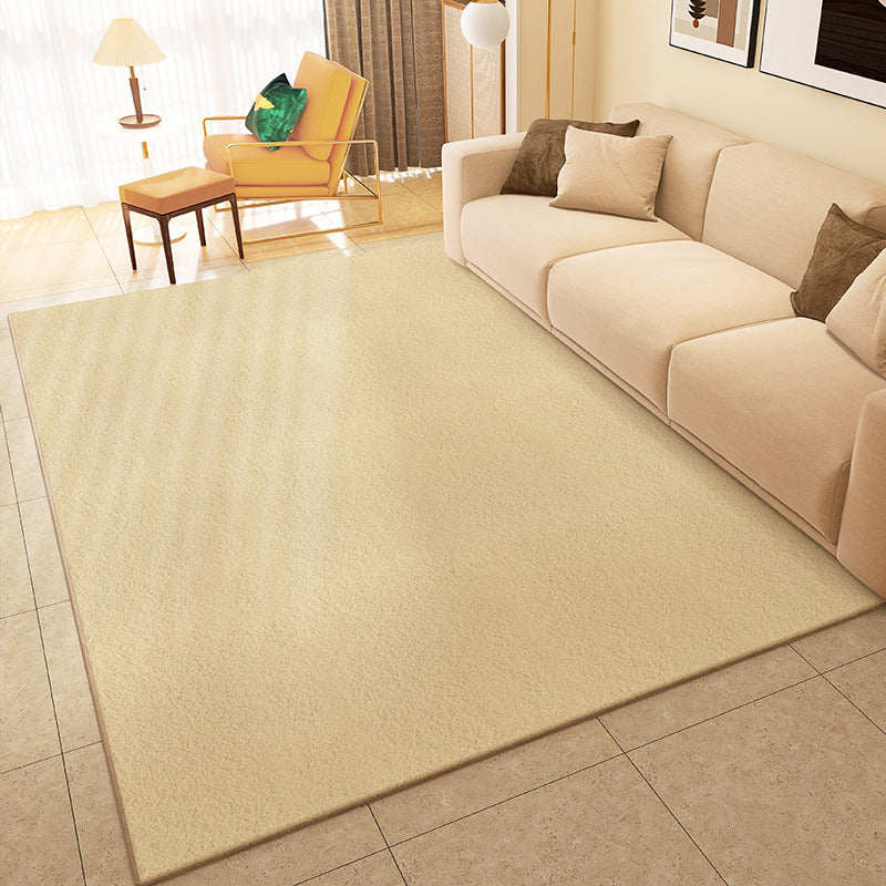Beige Pure Color Rug Polyester Simple Rug Stain Resistant Rug for Home Decor