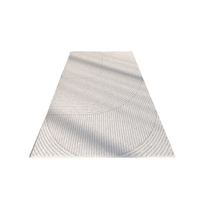 Simple Line Rug Polyester White Rug Tear Resistant Rug for Bedroom