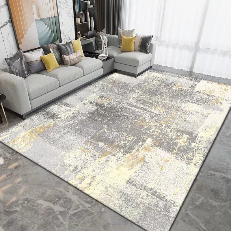 Modern Graphic Rug Grey Polyester Rug Washable Rug for Living Room